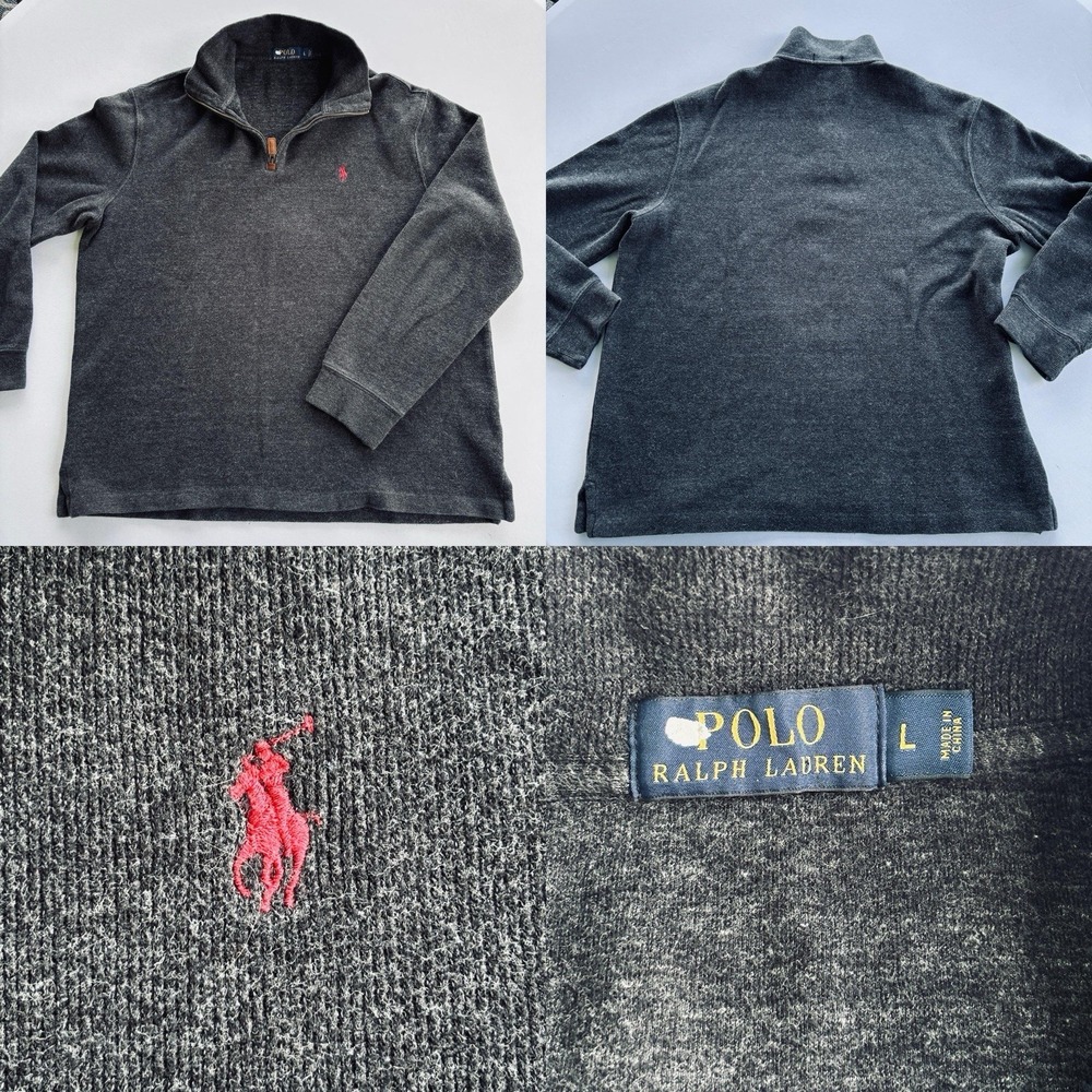 Ralph Lauren Dark Charcoal Gray Quarter-Zip Polo with Red Pony Logo